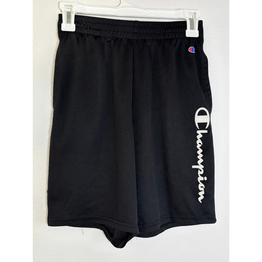 Champion Boys Black Mesh Athletic Shorts Size L 14/16 Script Logo Gym Basketball